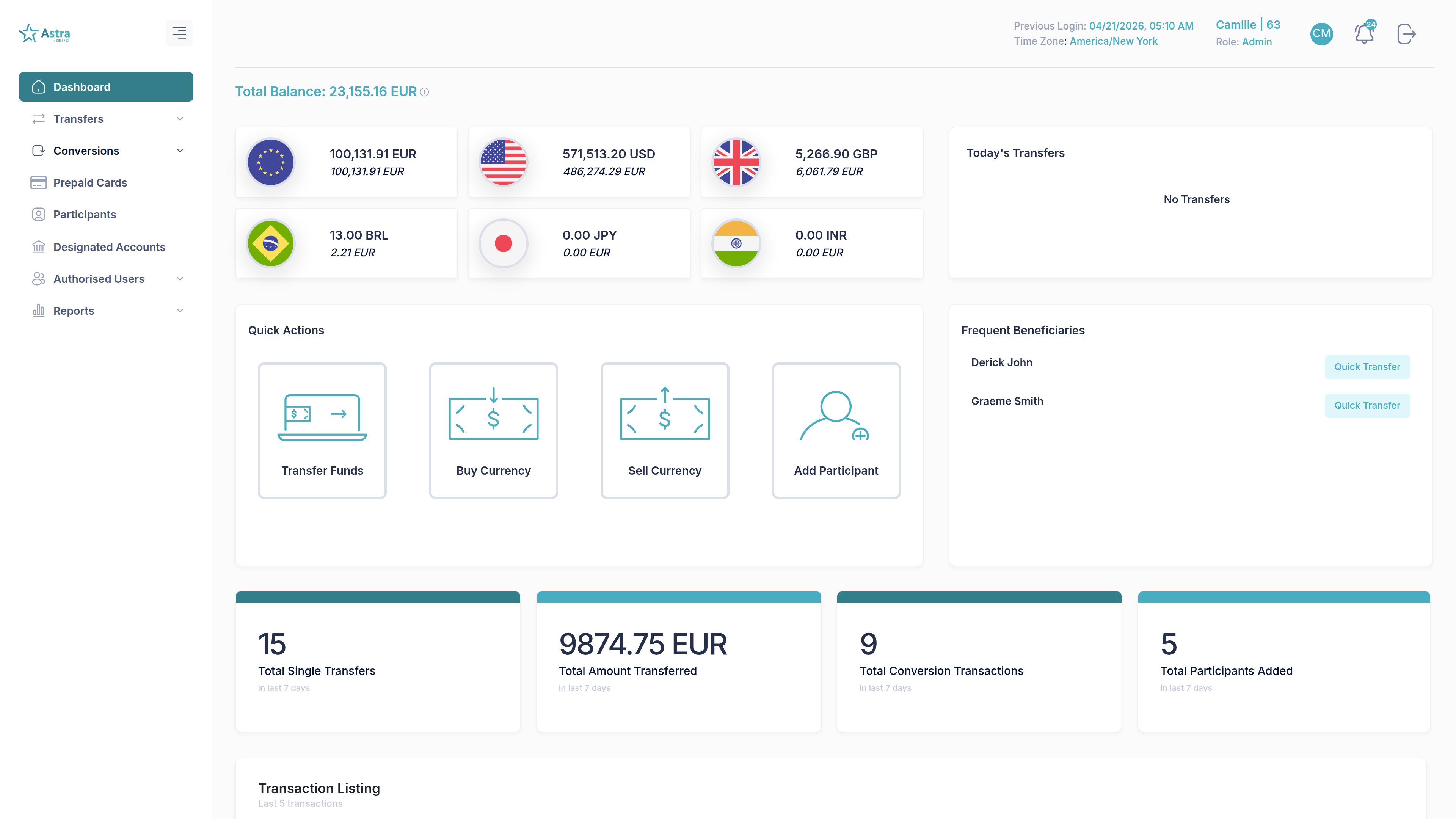 Astra Client Dashboard