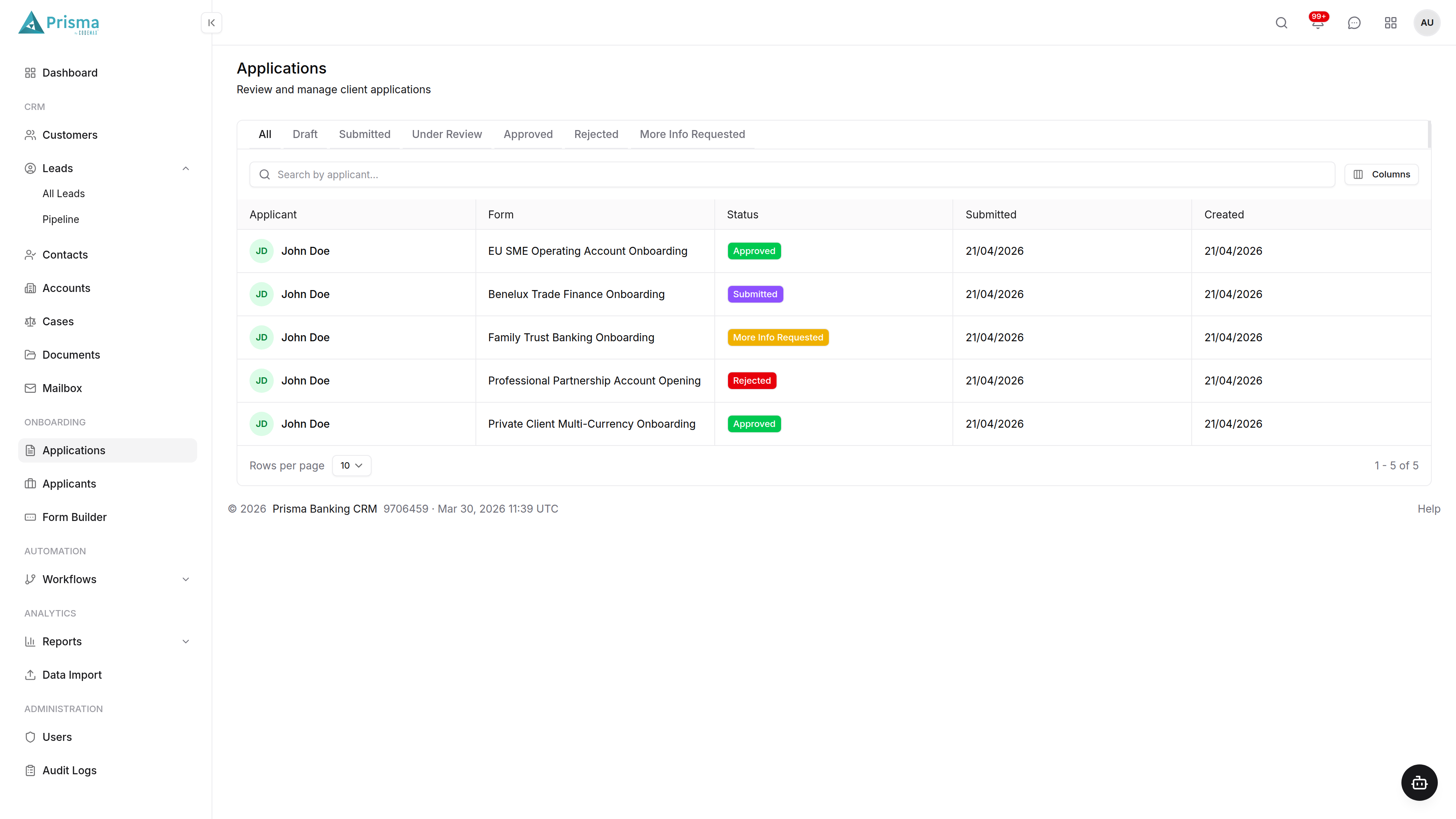 Prisma Banking CRM Applications