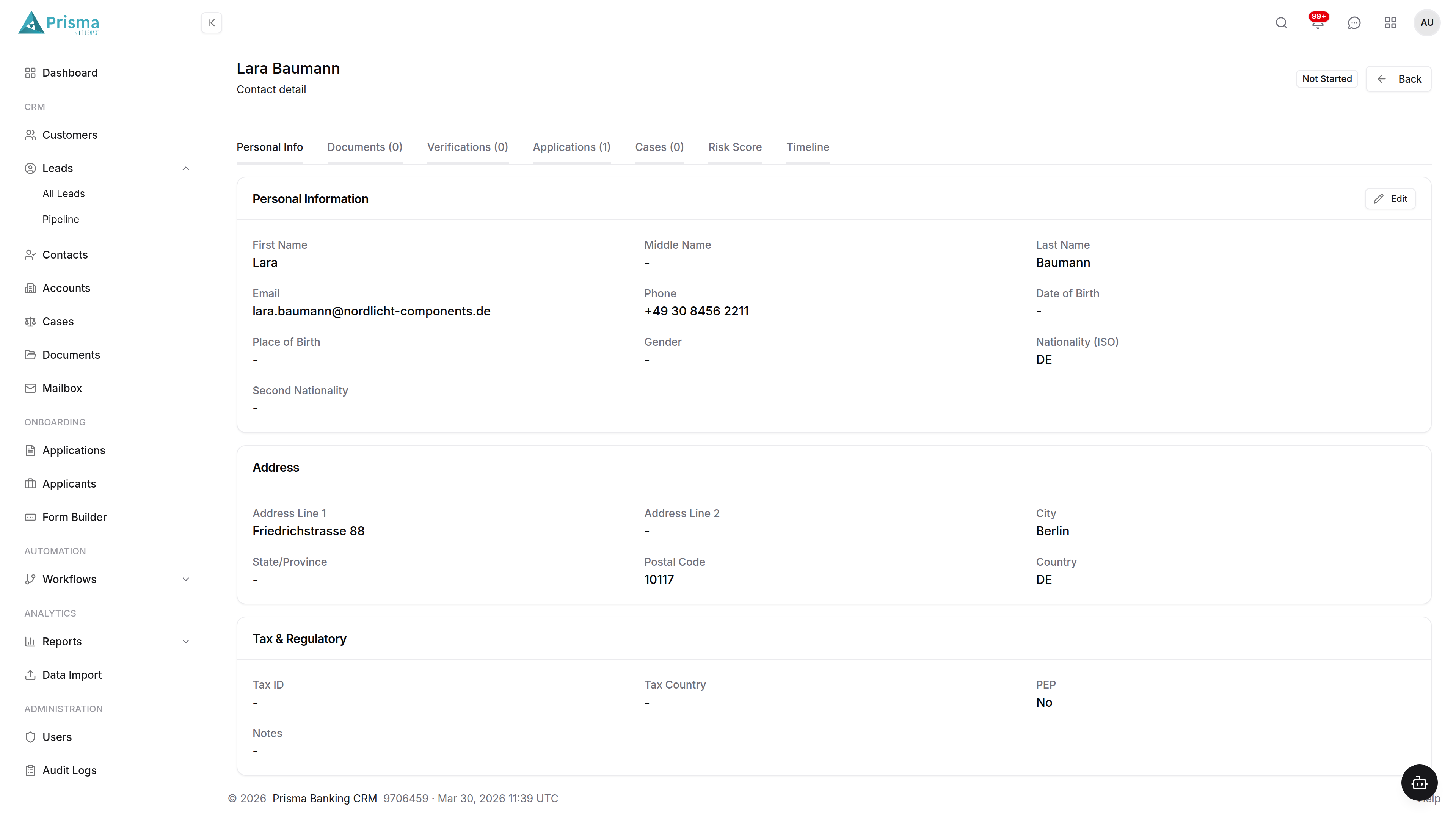 Prisma Banking CRM Contact Details