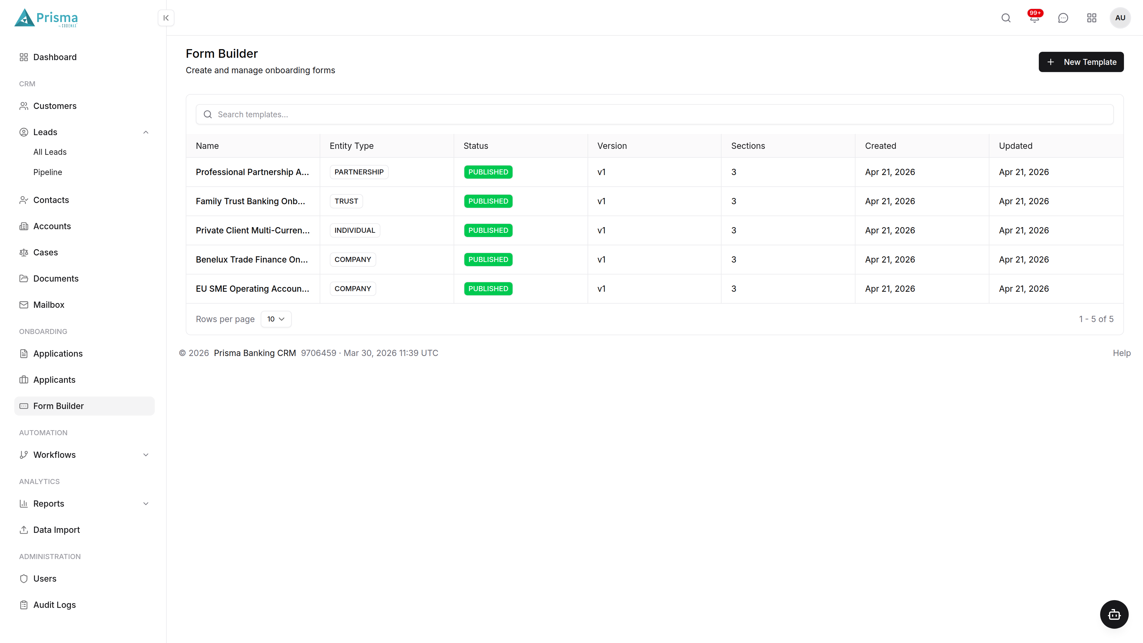 Prisma Banking CRM Form Builder 1