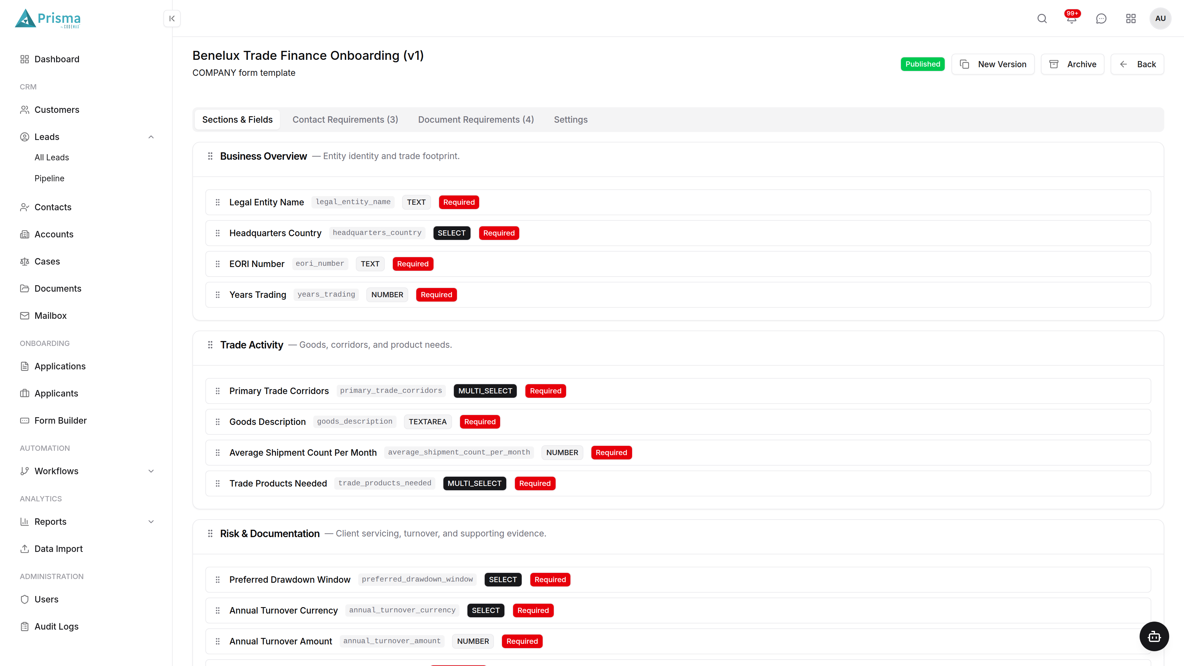 Prisma Banking CRM Form Builder 3